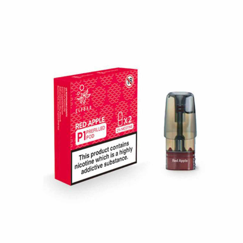 Elf Bar P1 Red Apple flavour vape pod and packaging on a white background