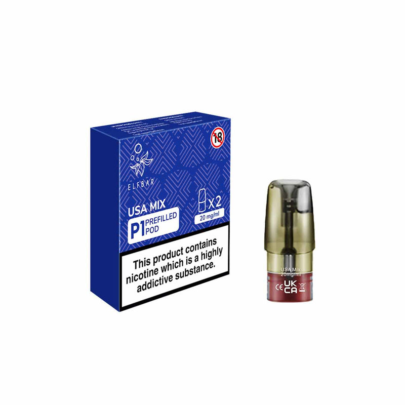 Elf Bar P1 USA Mix flavour vape pod and packaging on a white background