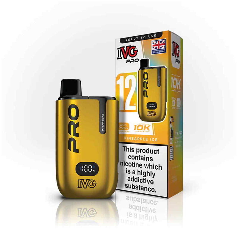 IVG Pro 12 pineapple ice vaping device and packaging on a white background