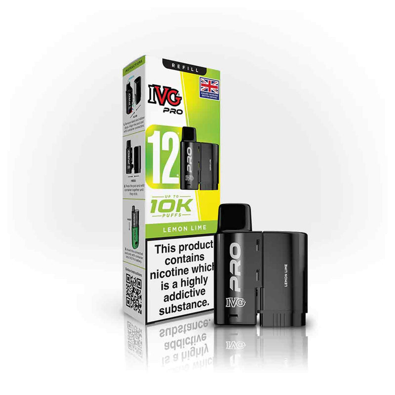 IVG Pro 12 lemon lime refill pod and packaging on a white background