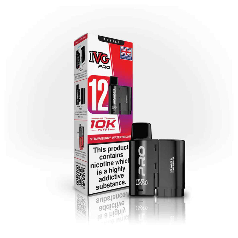 IVG Pro 12 strawberry watermelon refill pod and packaging on a white background
