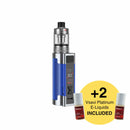 Vape device with two e-liquid bottles on a white background