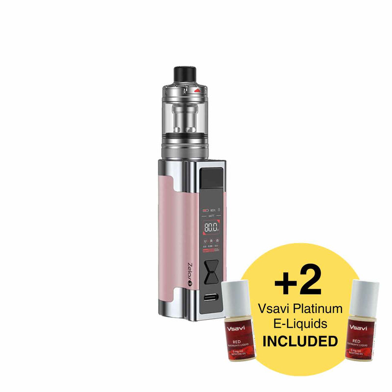Vape device with two e-liquid bottles on a white background