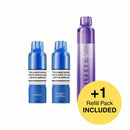 Vape device with blue refills and a purple device on a white background