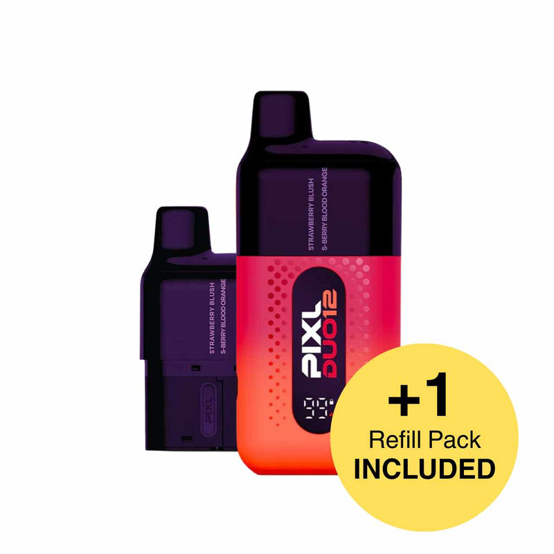 Vaping device with refill pack on a white background