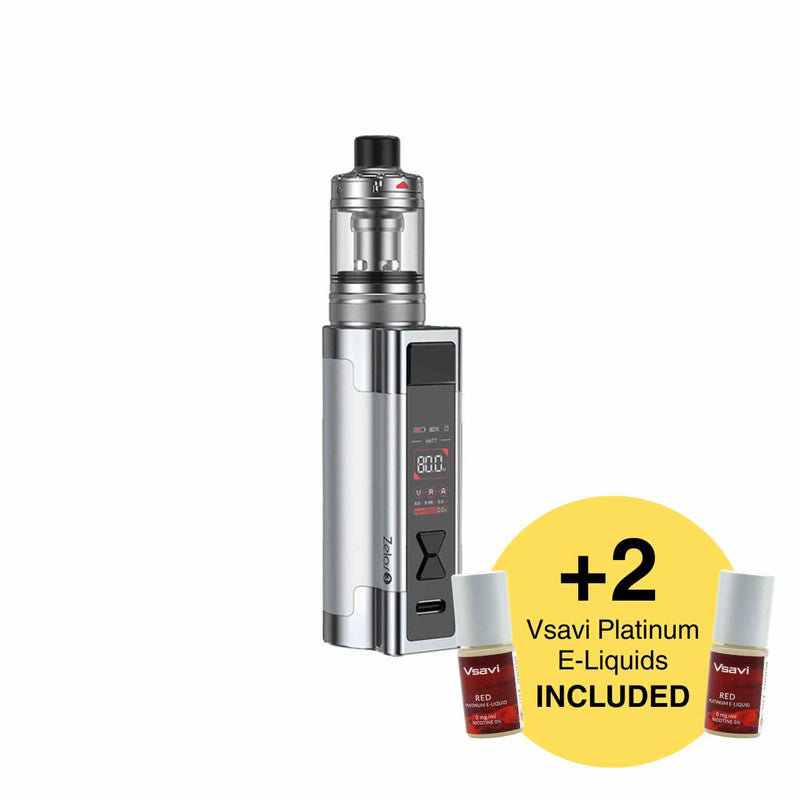 Vaping device with two e-liquid bottles on a white background