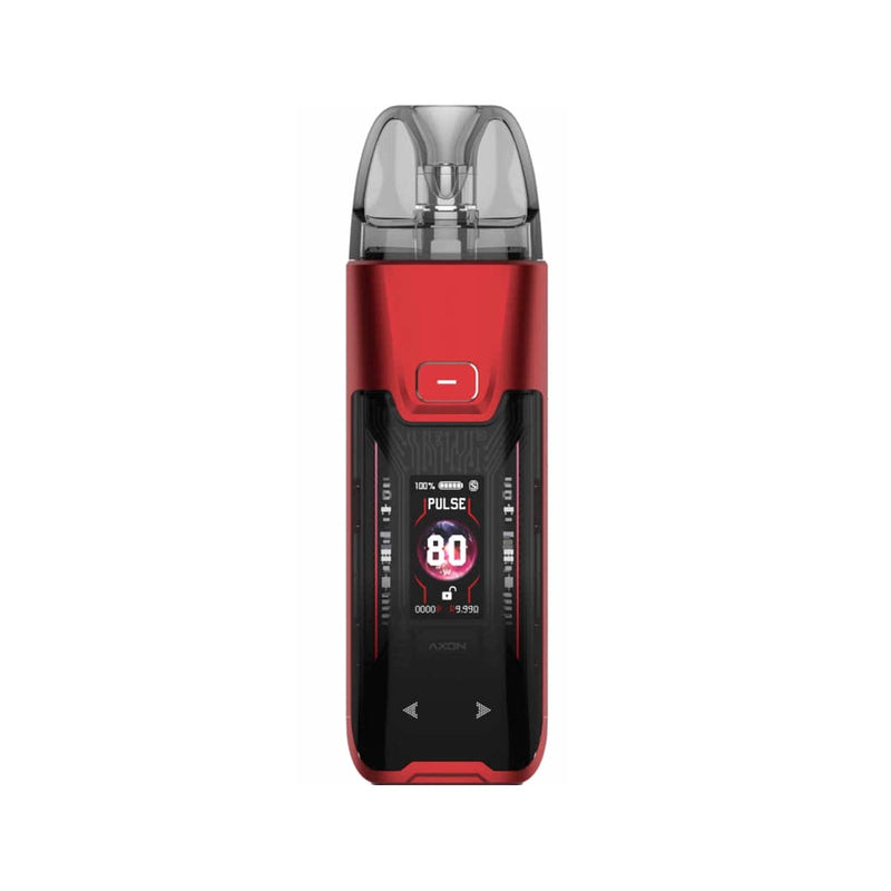 Red Vaporesso Luxe XR Max 2 device with digital display on a white background
