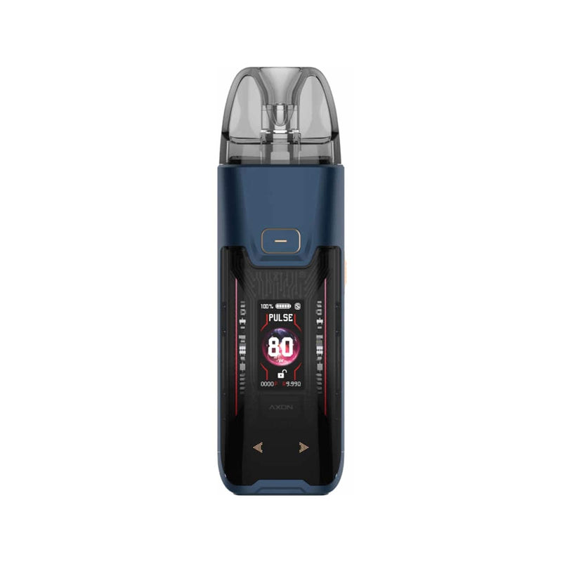 Storm Blue Vaporesso Luxe XR Max 2 device with digital display on a white background
