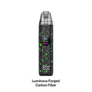 Oxva Xlim Pro 2 DNA vape with digital display on a white background, labeled 'Luminous Forged Carbon Fiber'.