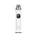 Oxva Xlim Pro 2 DNA vape with digital display on a white background, labeled 'Silk White'.