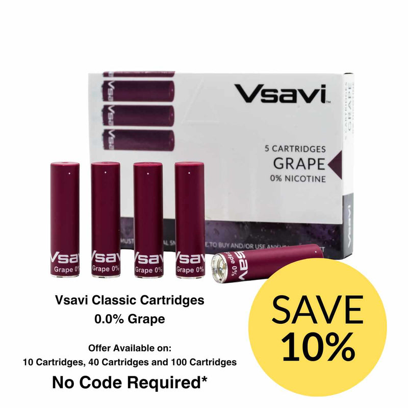 Vsavi Grape Cartridges packaging with promotional offer on a white background