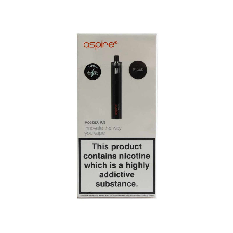 Aspire Pockex black kit in packaging on a white background