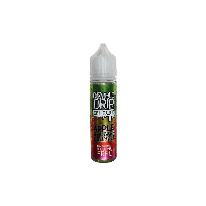 Bottle of Double Drip Apple Crumble Crumble vape juice on a white background