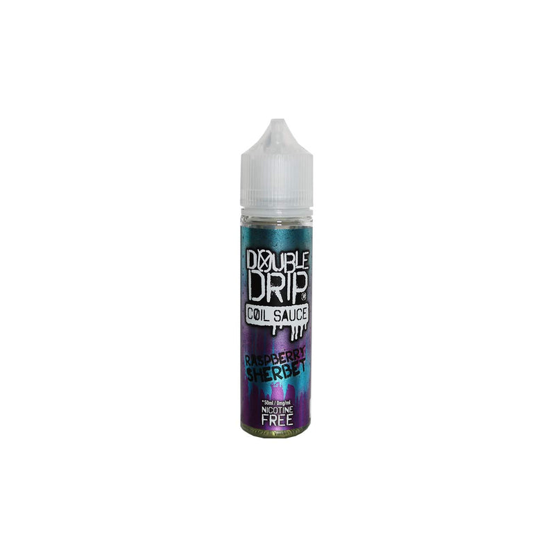 Bottle of Double Drip Raspberry Sherbet vape juice with a colorful label on a white background