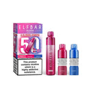 Elf Bar Plus 50 classic edition kit, pods and packaging white background blue edition