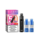 Elf Bar Plus 50 raspberry edition kit, pods and packaging white background blue edition