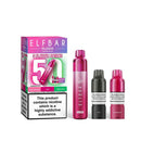 Elf Bar Plus 50 summer edition kit, pods and packaging white background blue edition