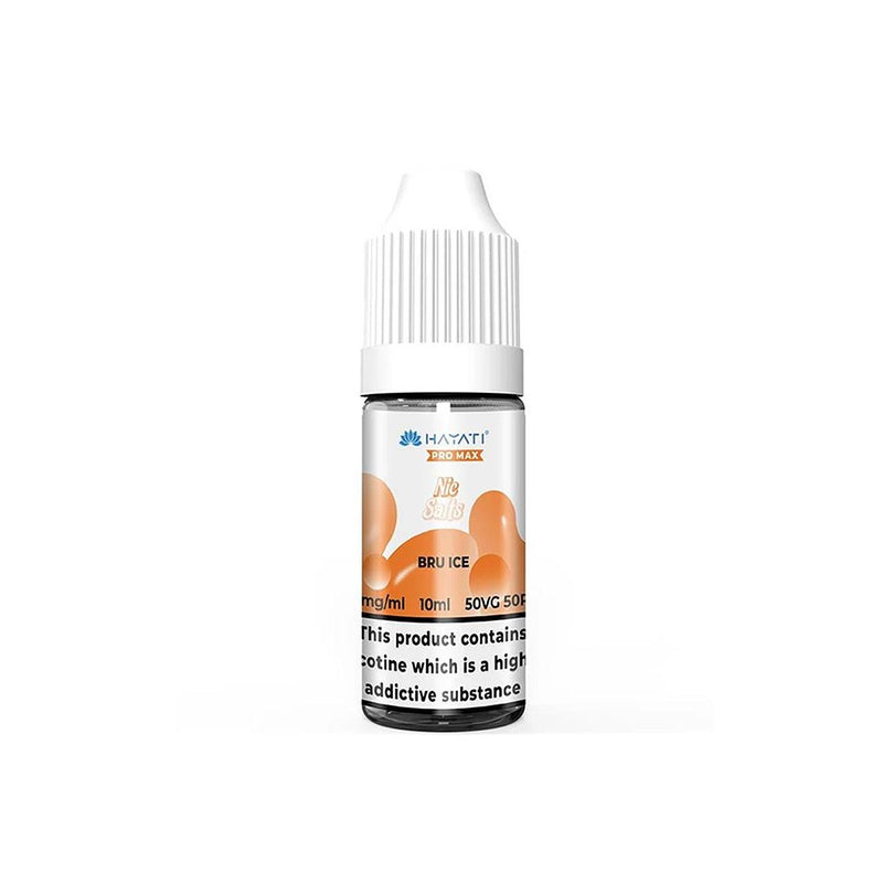 Hayati Pro Max vape juice bottle with bru ice flavour on a white background