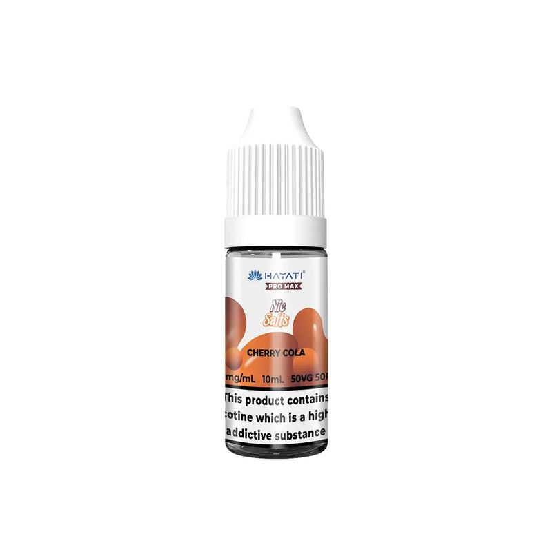 Hayati Pro Max vape juice bottle with cherry cola flavour on a white background