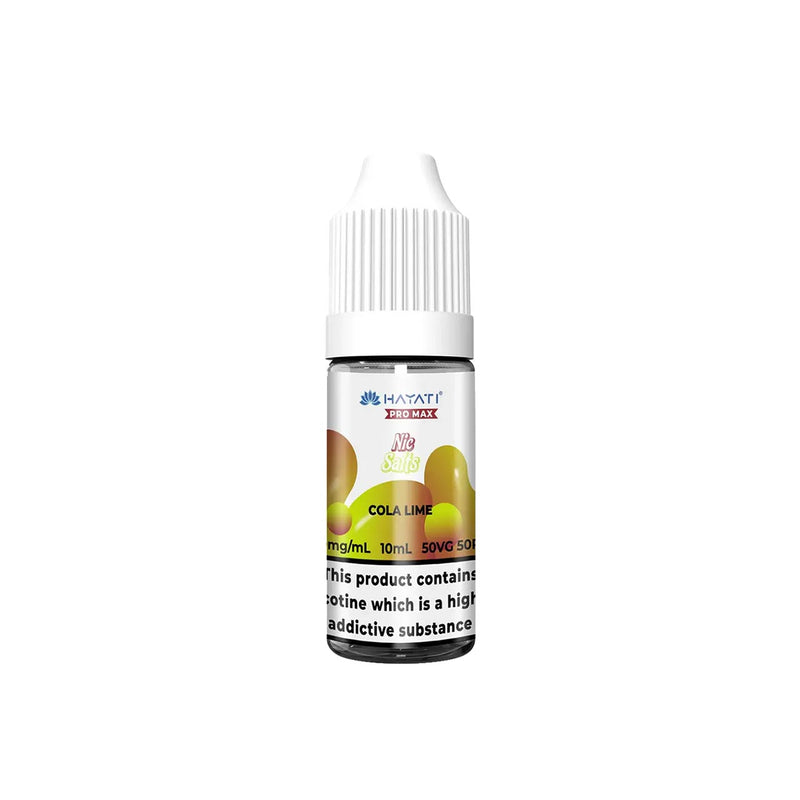 Hayati Pro Max vape juice bottle with cola lime flavour on a white background
