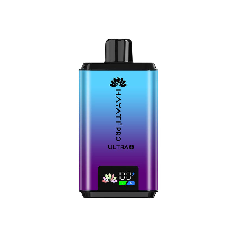 Hayati Pro Ultra Plus vape device with gradient blue to purple design on a white background