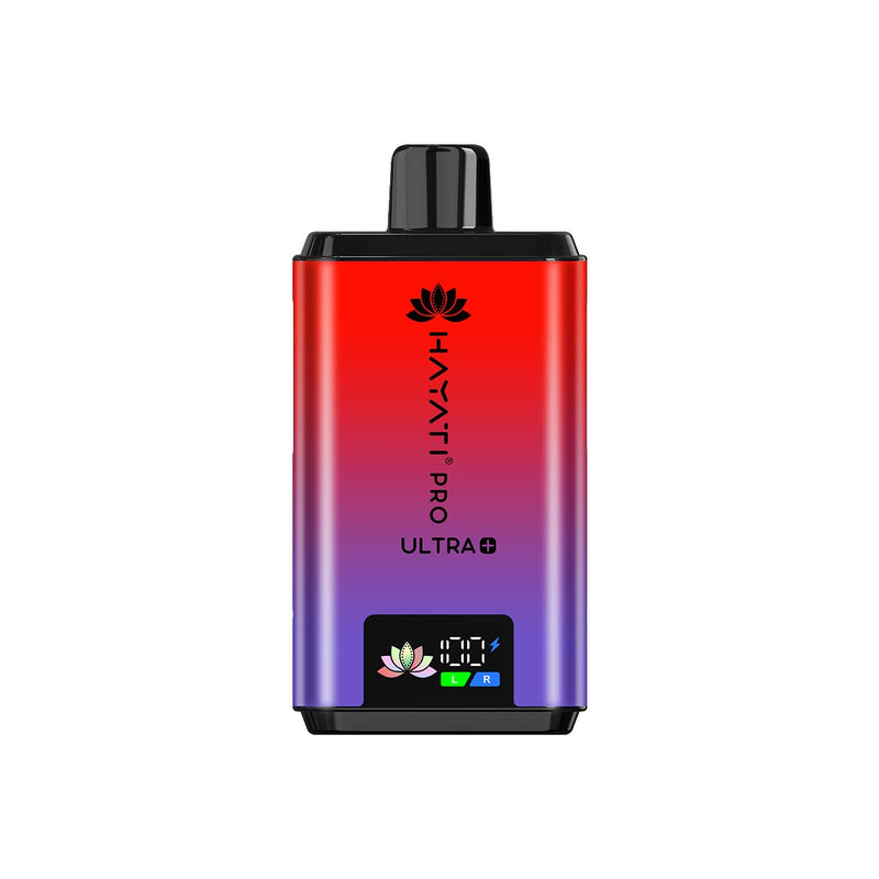 Hayati Pro Ultra Plus vape device with gradient red to purple color on a white background