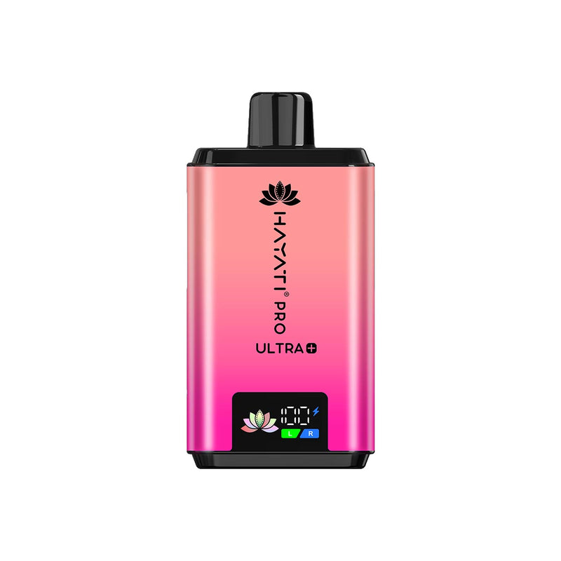 Hayati Pro Ultra Plus pink vape device with brand logo on a white background