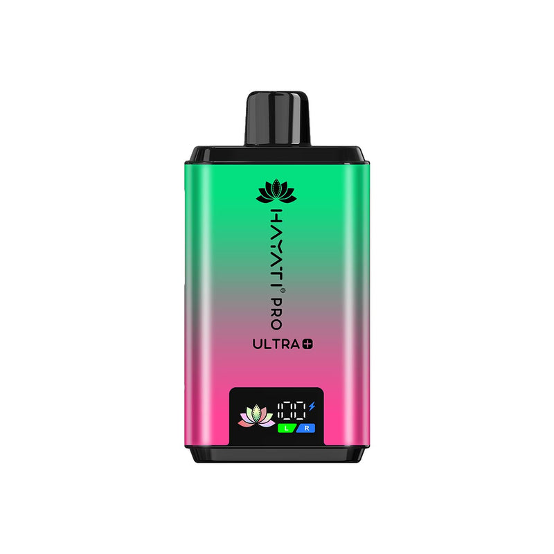Hayati Pro Ultra Plus gradient green to pink electronic device with 'Hayati Pro Ultra' branding on a white background