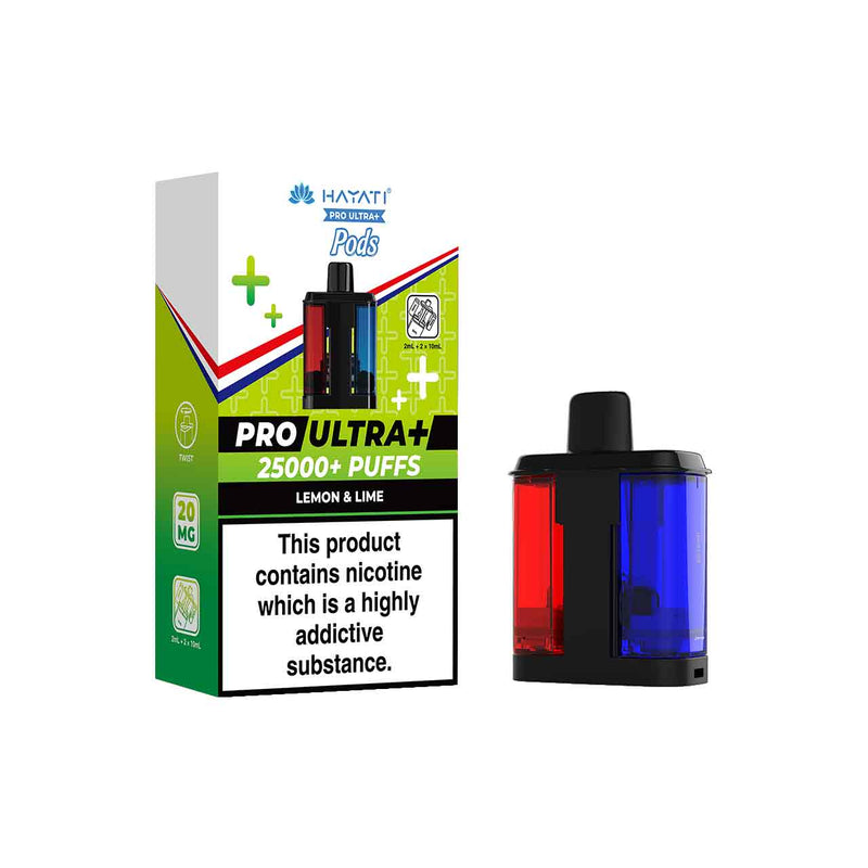 Hayati Pro Ultra Plus Refill Pack and Packaging Lemon and Lime White Background