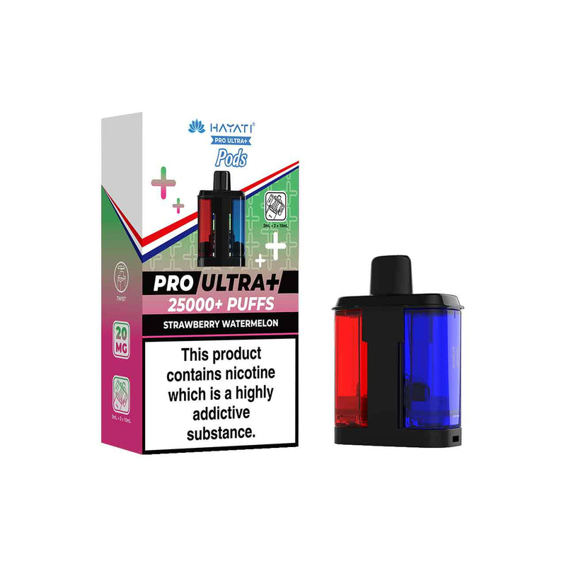 Hayati Pro Ultra Plus Refill Pack and Packaging Strawberry Watermelon White Background
