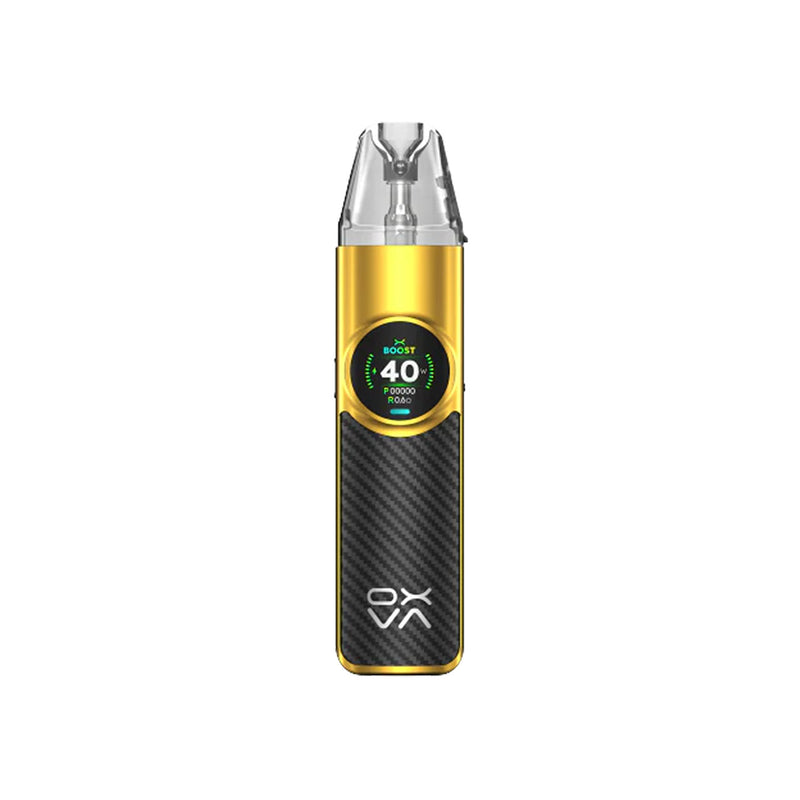 Oxva NeXlim black gold vape kit white background