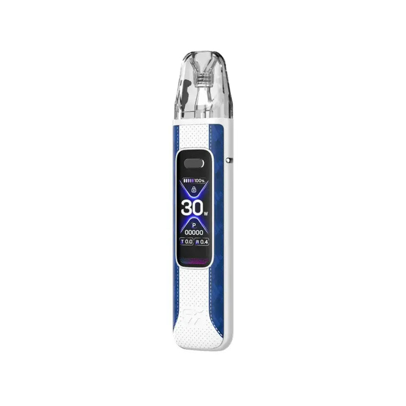 Sky blue Oxva Xlim Pro 3 vape device with digital display on a white background