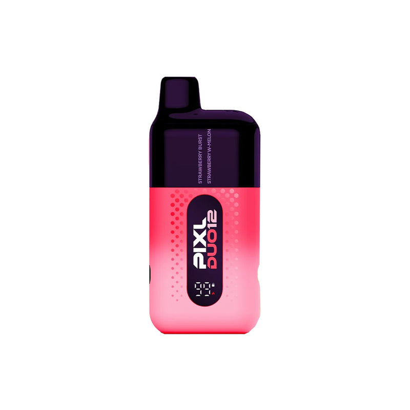 Pink and purple Pixl Duo 12 vaping device on a white background