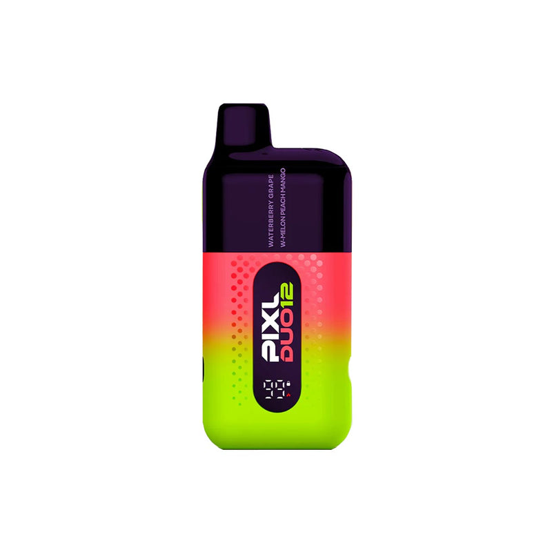 Red and green Pixl Duo 12 vaping device on a white background