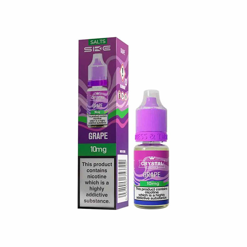 Ske Crystal Salts Grape vape juice bottle and packaging on a white background