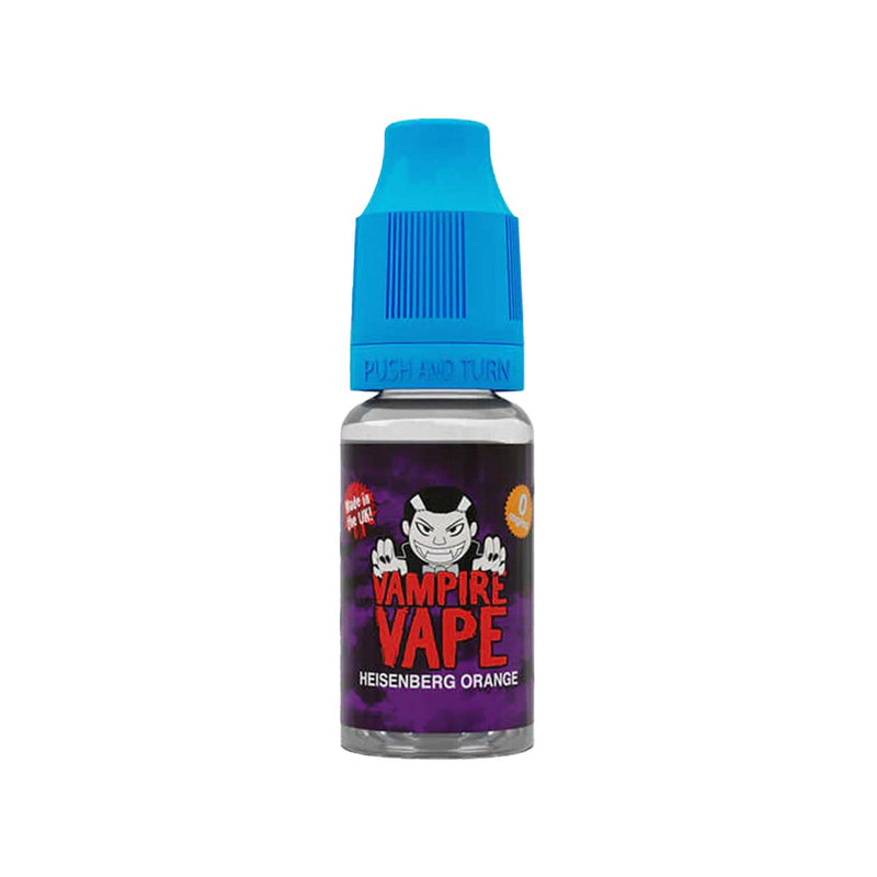 Vampire Vape Heisenberg Orange vape juice bottle with blue cap on a white background