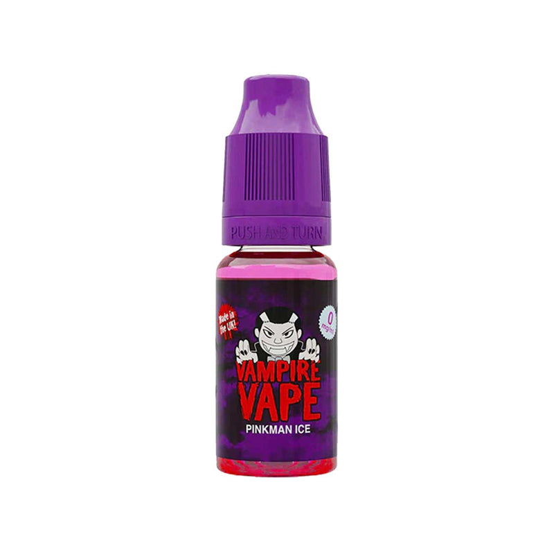Vampire Vape Pinkman Ice vape juice bottle with purple cap on a white background