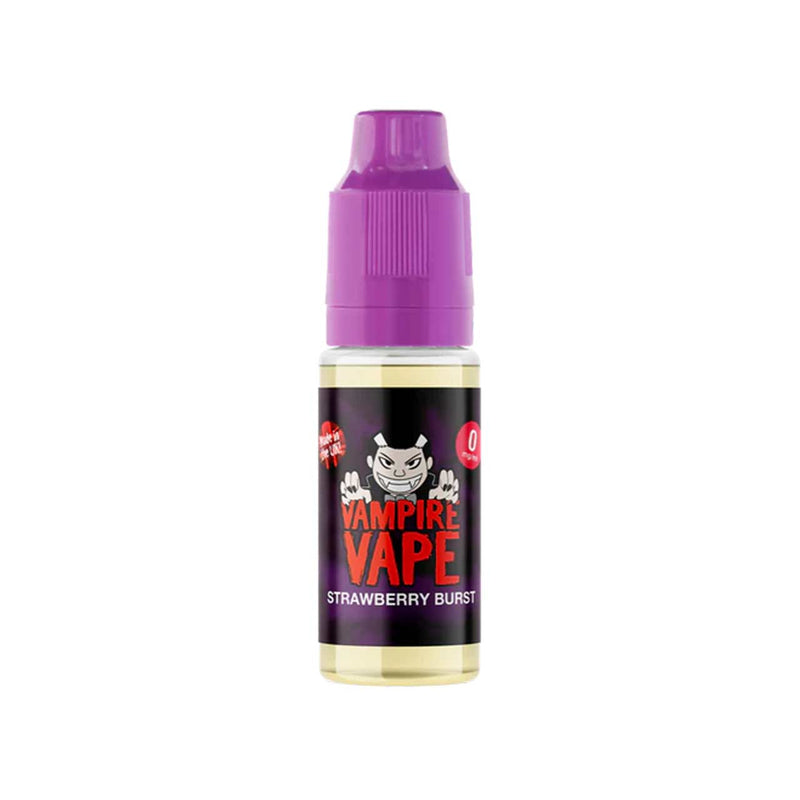 Vampire Vape Strawberry Burst e-liquid bottle with purple cap on a white background