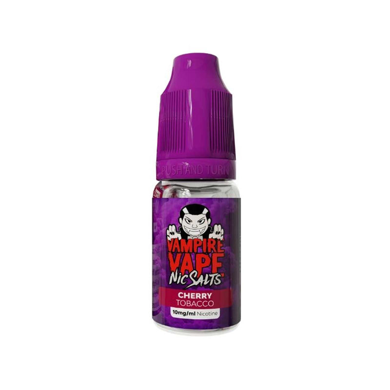 Vampire Vape Nic Salts cherry tobacco e-liquid bottle on a white background