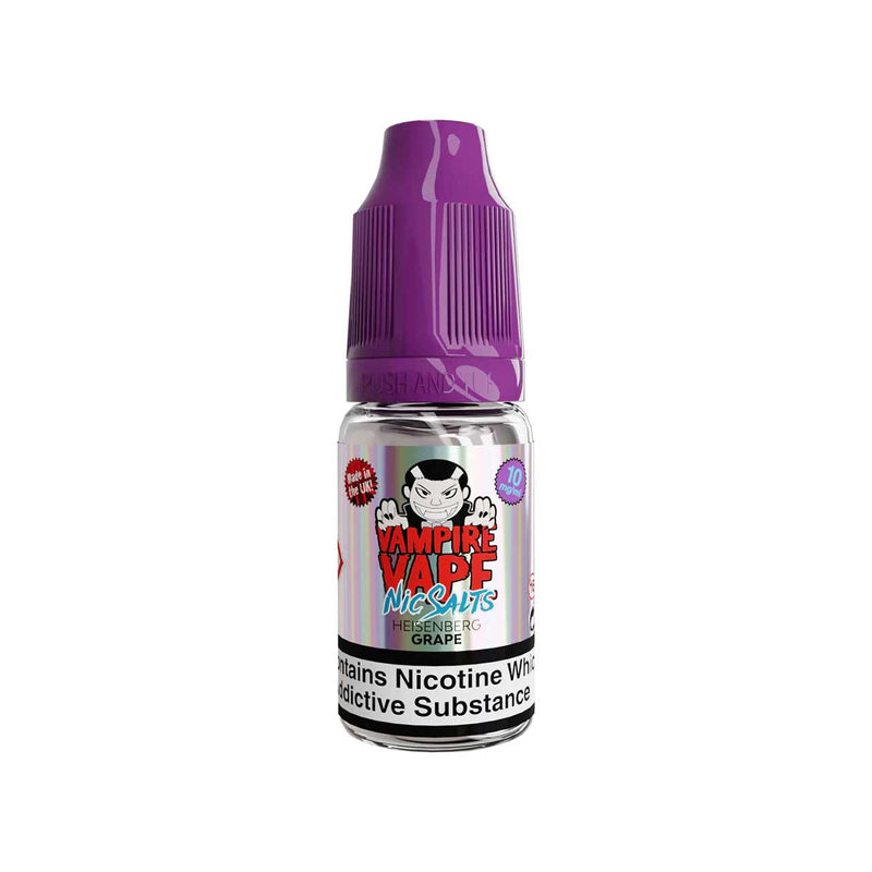 Vampire Vape heisenberg grape e-liquid bottle with purple cap on a white background