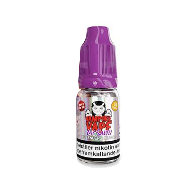 Vampire Vape heisenberg orange e-liquid bottle with purple cap on a white background