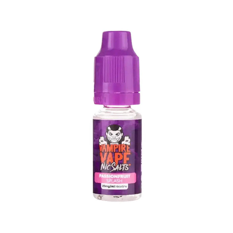 Vampire Vape Nic Salts Passionfruit Splash vape juice bottle on a white background