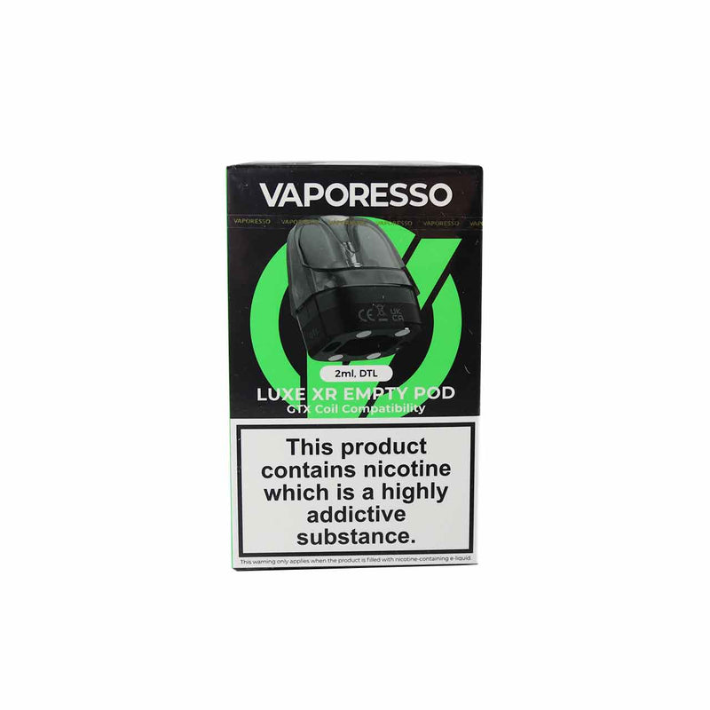 Vaporesso Luxe XR DTL Empty Pod packaging on a white background