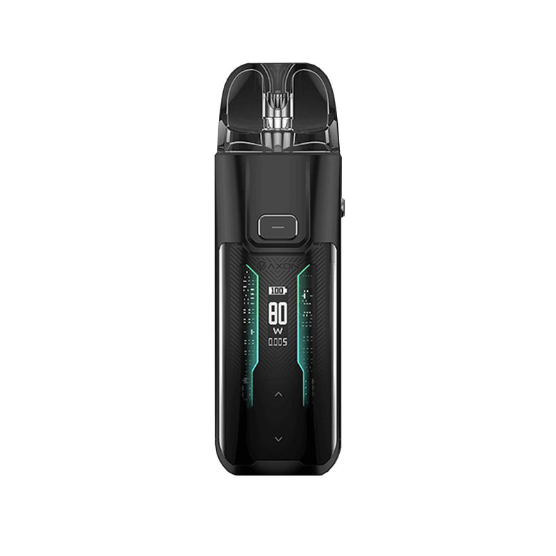 Vaporesso Luxe XR Max black vape with digital display on a white background