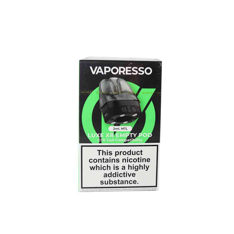 Vaporesso Luxe XR MTL Empty Pod packaging on a white background