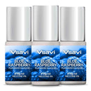 Three bottles of Vsavi Blue Raspberry platinum e-liquid on a white background